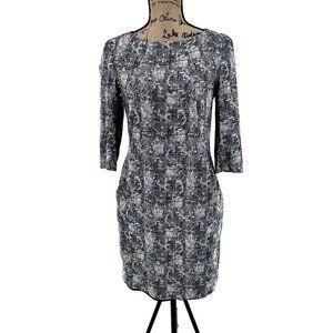 MM. Lafleur New York Dress Womens 6 Black White Printed 3/4 Sleeve‎ Lined Belted